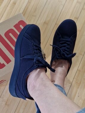FitFlop Rally Canvas Trainers Midnight Navy Lace-Up Sneakers US6.5